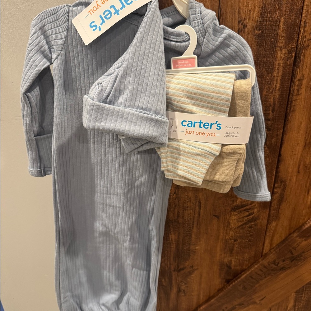 Carter's Ribbed Blue  Baby Gown Set and pants